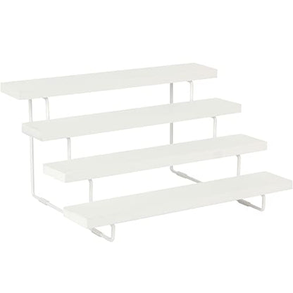 JACKCUBE Design Riser Display Shelf Stand, 4 Tier White Display Step for Amibo Funko POP Figures, Perfume, Nail Polish, Shot Glasses, Collectibles Organizer Wooden Stand Shelf for Decoration- MK921A