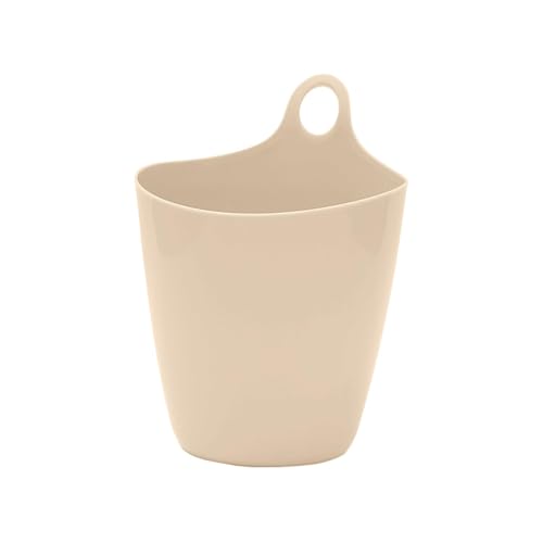 Small Hanging Trash Can, Mini Hangable Desktop Garbage Bin & Pen Holder Wall Mounted or Desk Side Mini Trash Can for Office Bedroom Kitchen Multi Functional Small Storage Organizer (Beige)