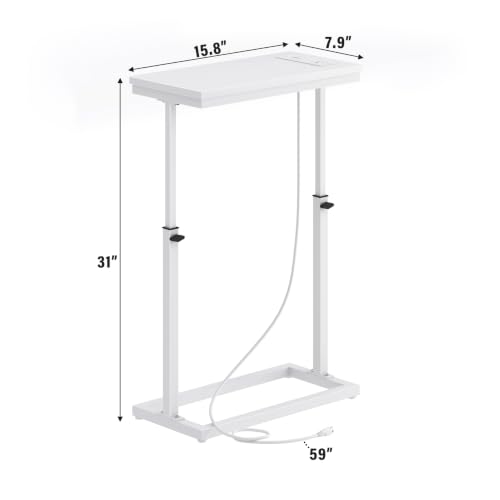 TUTOTAK End Table with Charging Station, Side Table, Tall Couch Table, Sofa Table, Living Room, Bedroom,White TB01BW084 - color: White, size: 1 Pack, style: With Plug
