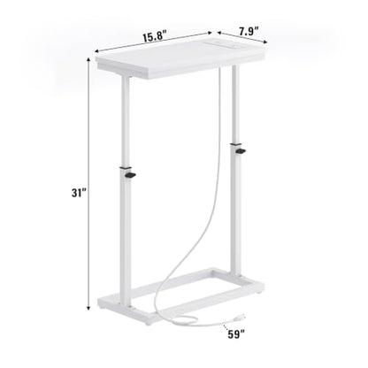 TUTOTAK End Table with Charging Station, Side Table, Tall Couch Table, Sofa Table, Living Room, Bedroom,White TB01BW084 - color: White, size: 1 Pack, style: With Plug