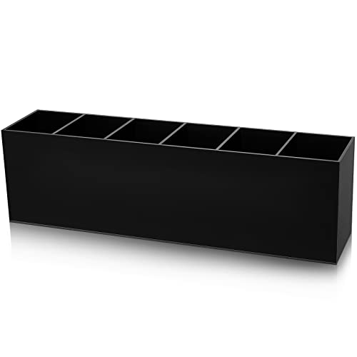Jetec Acrylic Pen Holder 6 Compartments Makeup Brush Stationery Organizer Pencil Holder for Desk Accessories, Cosmetic Brushes, Dorm, Home, Bathroom, Kitchen, Office Supplies(Black) - color: Black