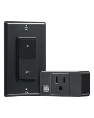 Remote Control Outlet Plug with Decorator Rocker Wall Switch,Black | 200FT Long Range, Mini Plug, 15A/1875W, Remote Switch for Lamps/Lights/Household Appliances, ETL & FCC listed, Pre-Programmed - size: Black 1 Switch + 1 Outlet