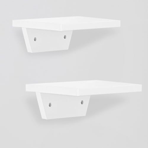 PHOENANCEE Small Floating Shelves,Trapezoid Wall Shelf for Speaker Table Lamp Plants Display,Decorative Wood Ledges Chic for Living Room,Bedroom,Kitchen,Office,Pine,8x6 Inch,2 Pack(White) - color: White, size: Set of 2