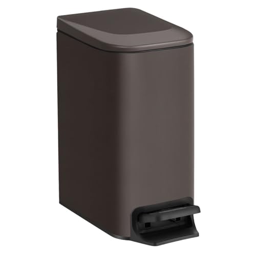 TIPGO Slim Bathroom Trash Can with Lid Soft Close, Step Pedal, 6 Liter / 1.6 Gallon Stainless Steel Trash Bin, Small Garbage Cans for Bedroom, Office, Kitchen (Brown) - color: Brown