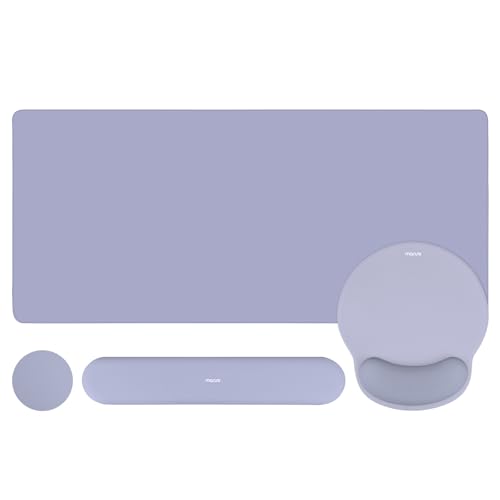 MOSISO Wrist Rest for Keyboard Mouse Pad Set, Large Gaming Deskpad&Circle Curved Mousepad&Keyboard Wrist Rest&Coaster, Ergonomic Non-Slip Mousepad&Easy Typing Pad with Silicone Lining, Lavender Gray - color: Lavender Gray