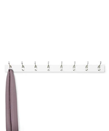 Amazon Basics Wall Mounted Modern Coat Rack for Entryway and Bedroom with Versatile Storage Hooks, Rectangular, 8-Hook, White | Rectangular