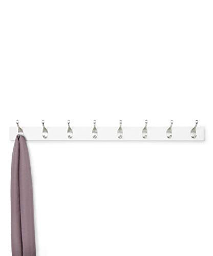 Amazon Basics Wall Mounted Modern Coat Rack for Entryway and Bedroom with Versatile Storage Hooks, Rectangular, 8-Hook, White | Rectangular