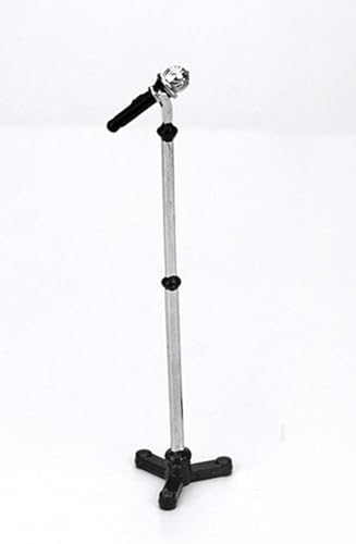Black Mini Model Microphone,1:12 Dollhouse Miniature Scene Model Microphone with Stand Play Toy, Decortion, Dollhouse Furniture, Doll's Microphone Dollhouse Decoration Accessories(90 x 18 mm)