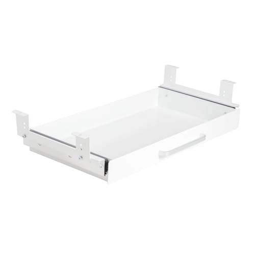 Under Desk Drawer Organizer 21" White Upgrade with Adjustable Brackets, Sliding Pull-Out Under Table Pencil Drawer, Office Standing Desk Attachment for Workbench - color: White_4 Modes