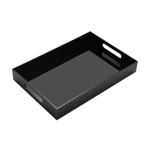 Glossy Black Acrylic Serving Tray with Handles-Butler Trays for Coffee Table, Snacks,Breakfast in Bed, Kitchen Countertop,Vanity,Makeup Organizer,Ottoman (Black, 10x15 Inches) - color: Black, size: 15" x 10" x 2"