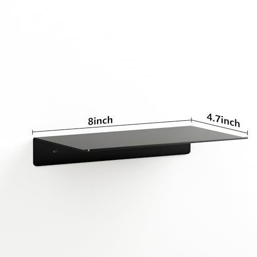 Metal Floating Wall Shelves - Small Wall Mounted Display Shelf for Collectibles, Mini Hanging Shelves Set for Bathroom, Bedroom, Kitchen & Living Room Decor (Black, 8 in-3 Pcs) - size: 8 IN-3 Pcs