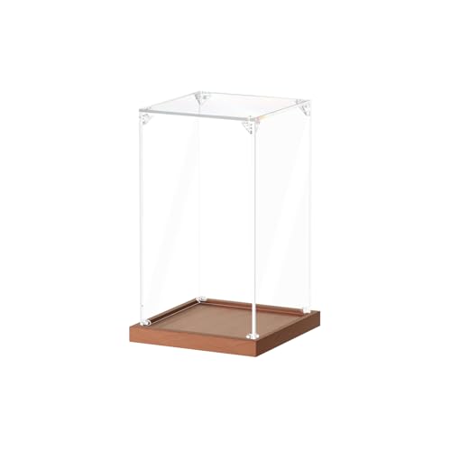 JUJOMAT Acrylic Display Case for Collectibles Clear Acrylic Display Box for Lego Action Figures Doll Hobby, Dustproof Stackable Storage Case, Assembly Required, Walnut Base (5.5 x 5.5 x 9.5 inches) - color: Walnut, size: 5.5 x 5.5 x 9.5 inches