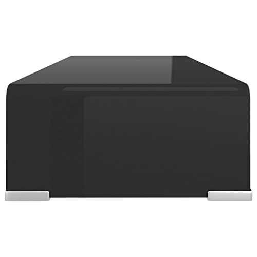 vidaXL Modern TV Stand/Monitor Riser, Tempered Glass Construction, Streamlined Black, Ideal for Television, Laptop, DVD Player - Easy to Clean, 23.6"x9.8"x4.3", Strength and Safety Borg