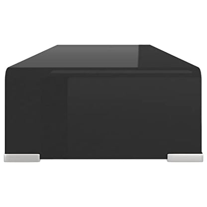 vidaXL Modern TV Stand/Monitor Riser, Tempered Glass Construction, Streamlined Black, Ideal for Television, Laptop, DVD Player - Easy to Clean, 23.6"x9.8"x4.3", Strength and Safety Borg
