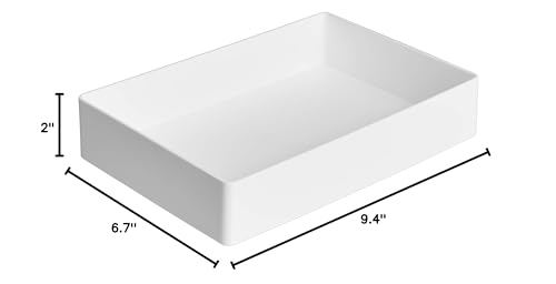 Amazon Basics Rectangular Plastic Desk Organizer with Storage Trays, Accessory Tray, Drawer Organizer, 9.4 x 6.7 x 2 inch, White (Pack of 2) - size: 9.4" x 6.7" x 2" (Pack of 2)