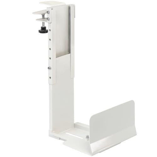 TooCust Adjustable Under Desk PC Mount, Heavy Duty No Drilling Clamp Mount on Desk Fits Most PC Tower 14.5”-22.4” (H) , Thickened & Ultra Strong CPU Holder for Standing Desk & Home Office, White - color: White