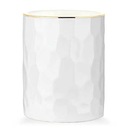 WHJY Ceramic White Pencil Cup, Makeup brushes Holder, Gold Pen Holder for Desk Cute Small Boho Brush Holder, Modern Geometry Design Pen Holder - color: White