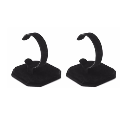 2Pcs Black Velvet Single Watch Display Stand Jewelry Showcase Holder | Fixed metal velvet display rack stores wristwatches and assorted small jewelry for retail counters and home cabinet storage