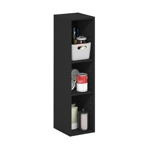 Furinno Fulda Book Shelf, 3-Tier Narrow Bookshelf, Bookcase with 8-in Width Storage Shelf, 9.3 x 7.9 x 31.5, for Living Room, Bedroom, Home Office, Blackwood - color: Blackwood, size: 3-Tier, 8-Inch Width