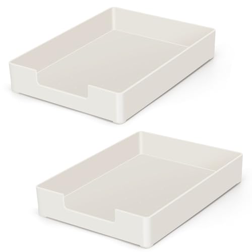 Paper Tray, Letter Tray, 2-Pack Desk Tray Organizer, Plastic A4 Letter-Size Printer Paper Holder, Rectangular Desktop Stackable File Mail Document Storage Container for Office Supplies School Home - color: White-2 Pcs