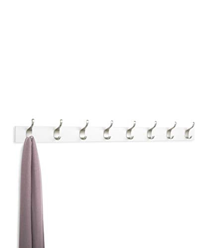 Amazon Basics Wall Mounted Modern Coat Rack for Entryway and Bedroom with Versatile Storage Hooks, Rectangular, 8-Hook, White | Rectangular