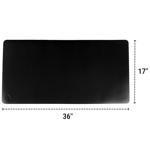 Courtyard Desk Pad by Castle - Leatherette Desk Blotter Office Mat - Durable Waterproof Easy to Clean PU Computer Desk Mat with Non-Slip Base for Home & Office, 36.0" x 17.0", Black with Black Thread