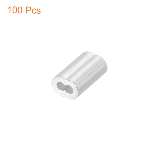 uxcell 100Pcs Aluminum Crimping Loop Sleeve for 3/64" Diameter Wire Rope, Double Ferrule Aluminum Wire Rope Sleeve for Cable Line End - size: 3/64"