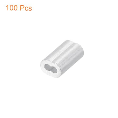 uxcell 100Pcs Aluminum Crimping Loop Sleeve for 3/64" Diameter Wire Rope, Double Ferrule Aluminum Wire Rope Sleeve for Cable Line End - size: 3/64"