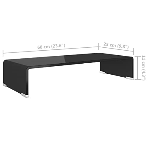 vidaXL Modern TV Stand/Monitor Riser, Tempered Glass Construction, Streamlined Black, Ideal for Television, Laptop, DVD Player - Easy to Clean, 23.6"x9.8"x4.3", Strength and Safety Borg