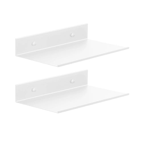 Z metnal Small Metal Shelves, Mini Floating Shelf for Collection Action Figures Speaker, Decor Display Wall Shelf, Aluminum, Wall Mounted, White, 10 inch, 2 Pack - color: White, size: 10 inch (2 Pack)