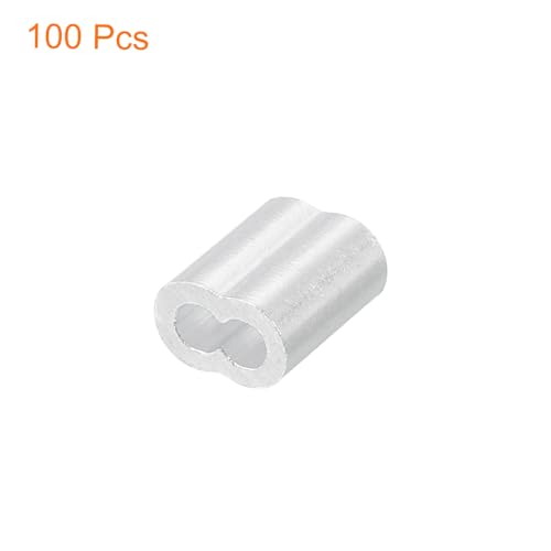 uxcell 100Pcs Aluminum Crimping Loop Sleeve for 1/16" Diameter Wire Rope, Double Ferrule Aluminum Wire Rope Sleeve for Cable Line End - size: 1/16 Inch
