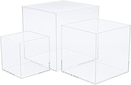 Clisela 3pcs Acrylic Cube Display Stands Box Risers Clear 3" 4" 5" | Display Case Plastic Box Perspex Stand, Dustproof Protection Showcase for Action Figures, Toys, Collectibles - size: (3,4,5)"- Clear
