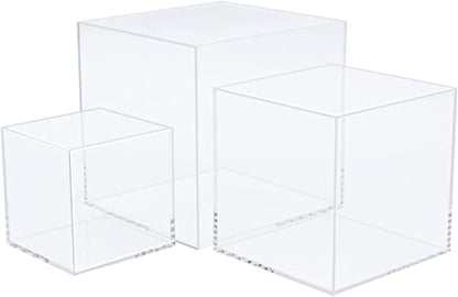 Clisela 3pcs Acrylic Cube Display Stands Box Risers Clear 3" 4" 5" | Display Case Plastic Box Perspex Stand, Dustproof Protection Showcase for Action Figures, Toys, Collectibles - size: (3,4,5)"- Clear