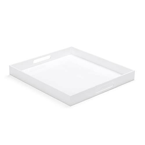 White Modern Acrylic Ottoman Tray with Cutout Handles 22x22 Inch Over-Sized Serving Tray Rubber Boot Tray Organizer Decorative Tray for Living Room, Bedroom,Bathroom and Kitchen Tabletop - color: White, size: 22" x 22" x 2"