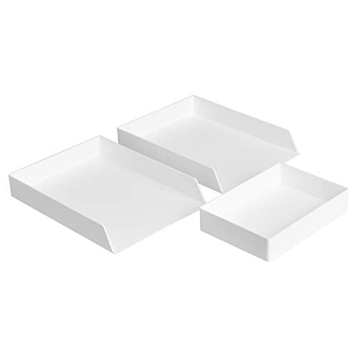 Amazon Basics Rectangular Plastic Desk Organizer Bundle, 3 Pieces Letter Tray and Accessory Tray for Office Supplies, Document Organization, Workspace Storage, 10 x 13.4 inches, White
