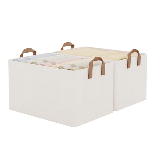 StorageWorks Fabric Storage Bins, Extra Large Storage Baskets for Shelves, Closet Organizers and Storage Bins with Metal Frame, Handles, Jumbo, Natural Color, 2-Pack - color: Natural Color, size: 19" L x 13 ¼" W x 11" H