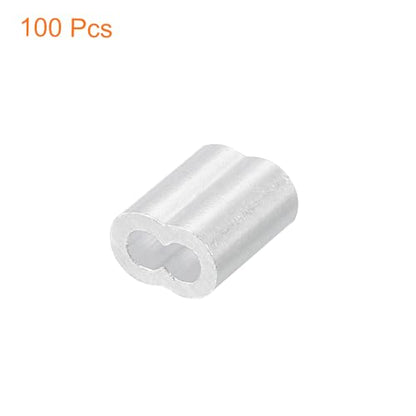uxcell 100Pcs Aluminum Crimping Loop Sleeve for 5/64" Diameter Wire Rope, Double Ferrule Aluminum Wire Rope Sleeve for Cable Line End - size: 5/64"