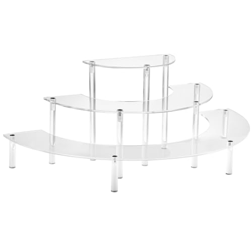 HENABLE Acrylic Display Riser - 3 Tier Clear Cupcake Stand, Perfume Organizer, Half Moon Dessert Stand, Shelf for Food, Amiibo Funko POP Figure Display