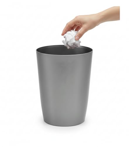 Mini Waste Basket - Durable Small Plastic Garbage Trash Can Bin - Lidless Open-Top, Slim Profile for Compact Spaces - Suitable for Home, Bathroom, Office, Bedroom, Kitchen and More, Silver Brushed - color: Silver Brushed