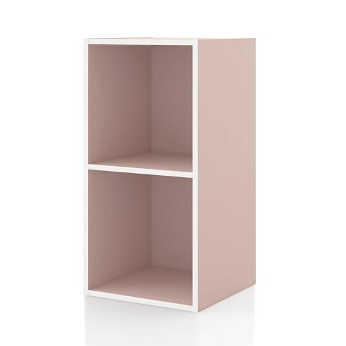 Homes: Inside + Out Apexa 2-Cube Storage Organizer Shelves, Stackable Wood Bookcase Fits Cubby Bins for Organization, Dorm Teen Room Decor & Home Office, Light Pink - color: Light Pink, size: 2-cube