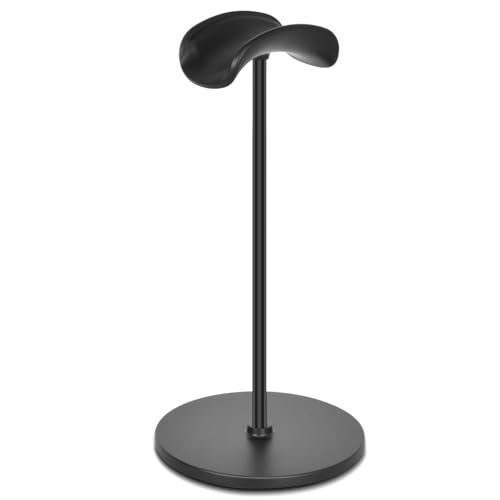 T-fun Headphone Stand, Curved Headset Stand with Aluminum Rod ABS Solid Base Gaming Headset Holder for Desk Headphone Accessories for Organization and Display, Black