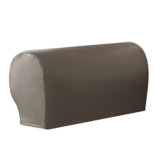 vctops Waterproof Faux Pu Leather Armrest Covers Vintage Stretch Arm Covers for Chairs Couch Sofa Armchair Slipcovers for Recliner Sofa 2pcs, Greyish Brown - color: Greyish Brown