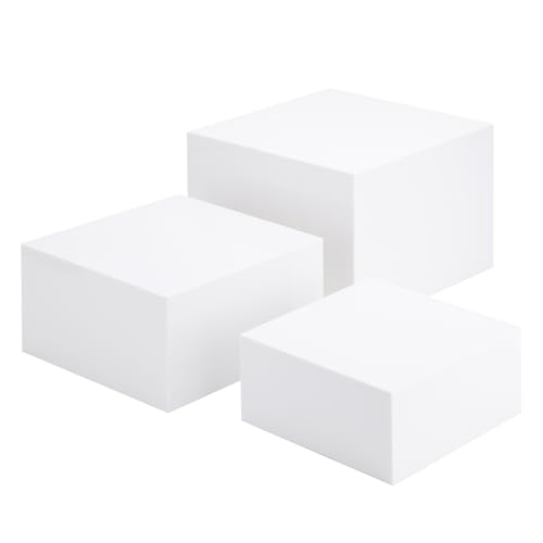 Clisela 3pcs Acrylic Cube Display Stands Box Risers White 6" 7" 8" | Food Risers for Buffet Table w/Hollow Bottoms, Decorative Display Stand Shelf for Dessert Collectibles Jewelry Figures Show - size: (6,7,8)"- White