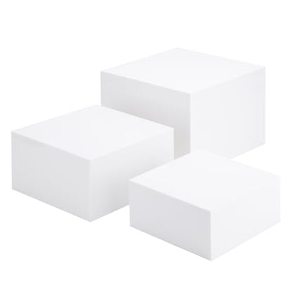 Clisela 3pcs Acrylic Cube Display Stands Box Risers White 6" 7" 8" | Food Risers for Buffet Table w/Hollow Bottoms, Decorative Display Stand Shelf for Dessert Collectibles Jewelry Figures Show - size: (6,7,8)"- White