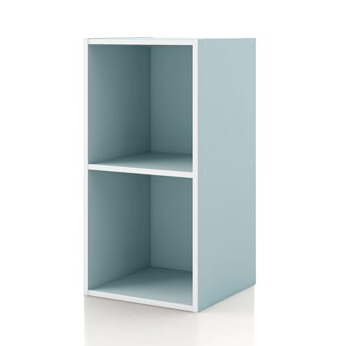 Homes: Inside + Out Apexa 2-Cube Storage Organizer Shelves, Stackable Wood Bookcase Fits Cubby Bins for Organization, Dorm Teen Room Decor & Home Office, Light Blue - color: Light Blue, size: 2-cube