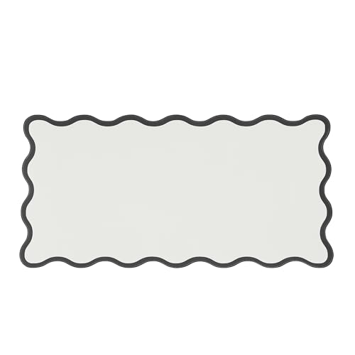 Black White Scalloped Desk Mat, 31.5" x 15.7", PU Leather, Waterproof Anti-Slip, Cute Aesthetic Desk Pad for Office/Home/Game - color: Black