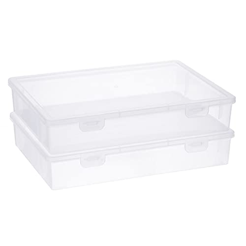BTSKY Clear Plastic Storage Box with Flap Lid, Multipurpose Craft Organizers and Storage Box Art Supply Storage Organizer Plastic Sewing Box for Beads Pencils Notebooks, 2 Pack Medium - size: Medium-2 Pack