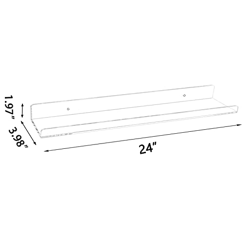Weiai Clear Acrylic Floating Shelves 24 inch Wall Ledge Shelf Bookshelf 3 Pack
