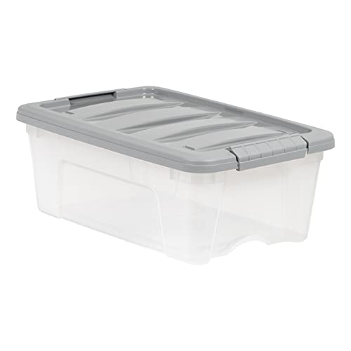 Amazon Basics Plastic Storage Containers with Secure Latching Lids, Stackable Organization Bins, Clear/Grey, 12 Quart, Set of 6 - size: 12 Qt. - 6 Pack