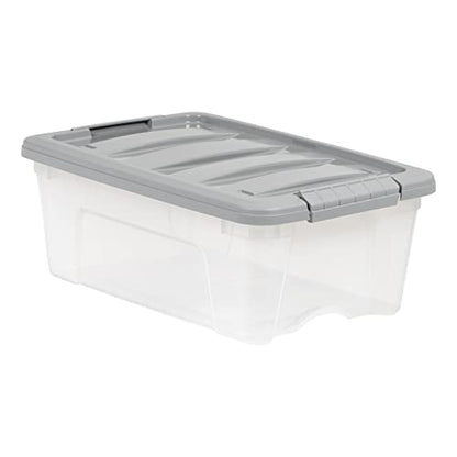 Amazon Basics Plastic Storage Containers with Secure Latching Lids, Stackable Organization Bins, Clear/Grey, 12 Quart, Set of 6 - size: 12 Qt. - 6 Pack